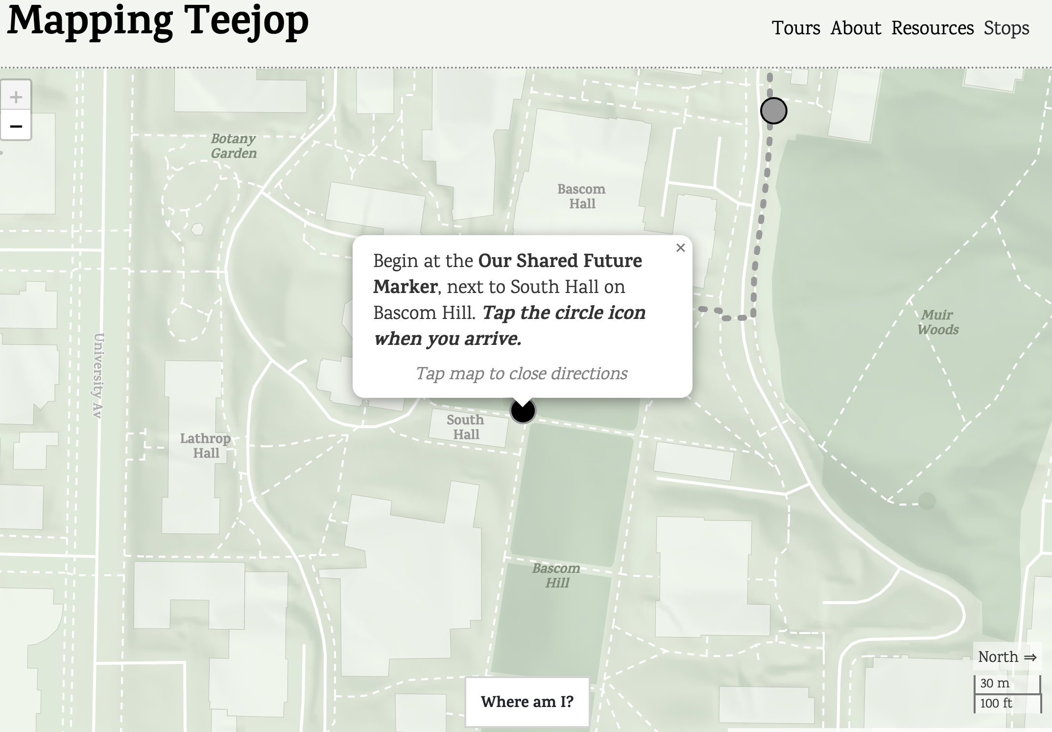 Screenshot of campus map from Mapping Teejope website